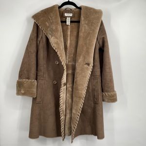 Covington Tan Faux Suede and Faux Shearling Long Coat